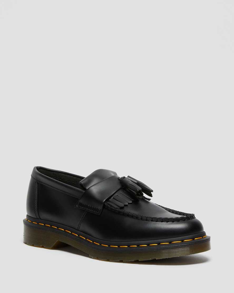 ADRIAN Yellow Stitch Leather Tassel Loafers