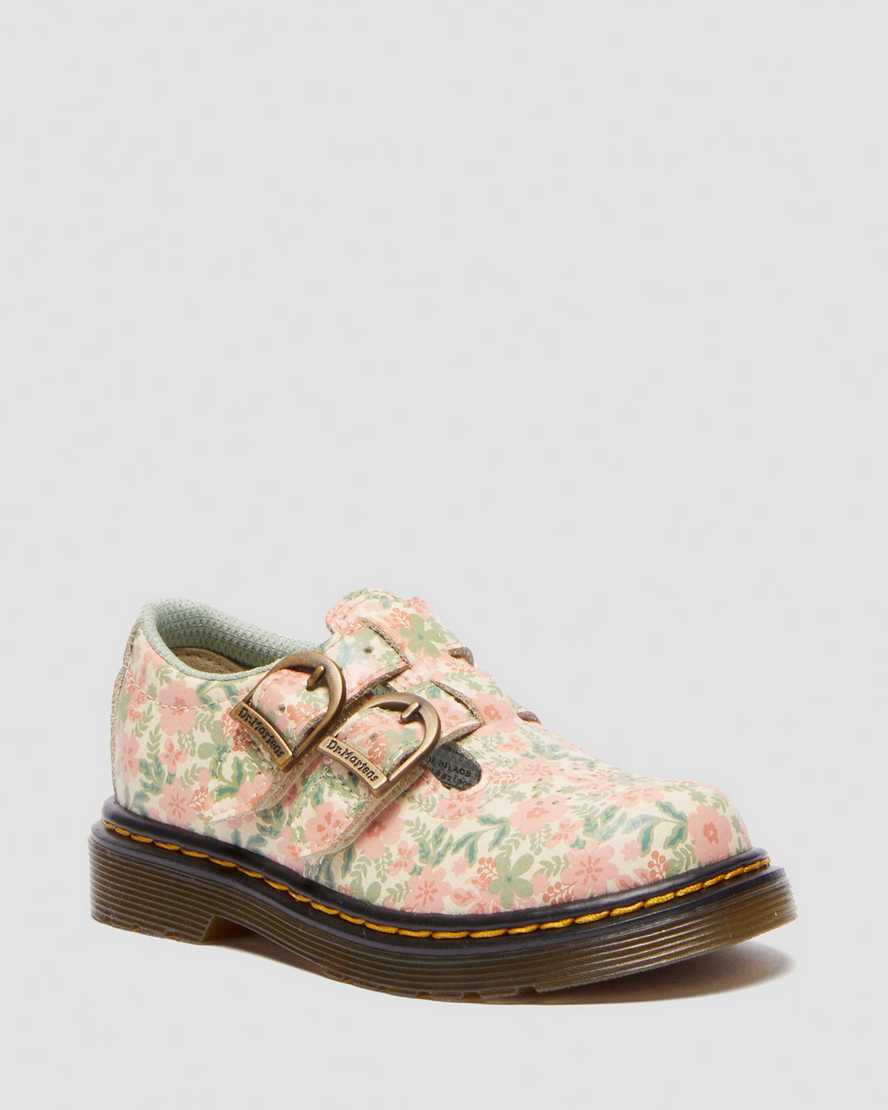 Toddler 8053 Floral Leather Mary Jane Shoes