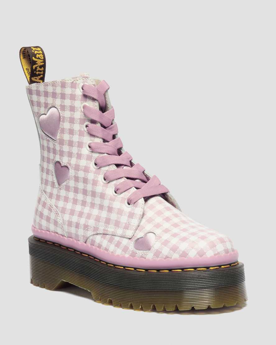 JADON HEART Gingham Leather Platform Boots